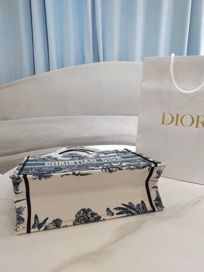 Medium Dior Book Tote White and Blue Toile de Jouy Palms Embroidery M1296ZEYD