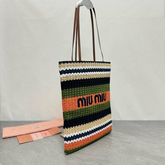 miumiu Raffia effect woven tote bag 5BG248-2