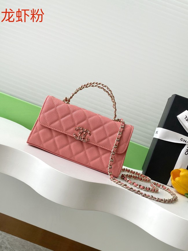 Chanel MINI FLAP BAG CLUTCH WITH CHAIN Gold-Tone Metal AP3238 Peach blossom pink