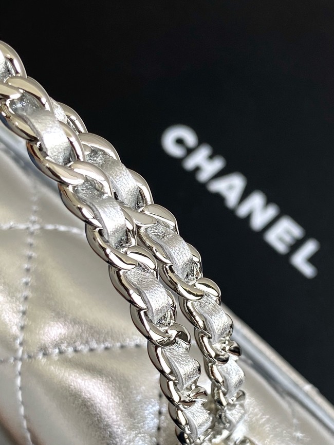 Chanel MINI FLAP BAG CLUTCH WITH CHAIN Silver-Tone Metal AP3238 Silver