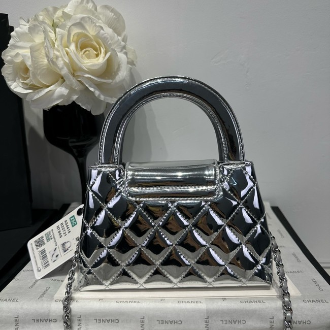 Chanel MINI SHOPPING BAG Patent leather AS4416 Silver