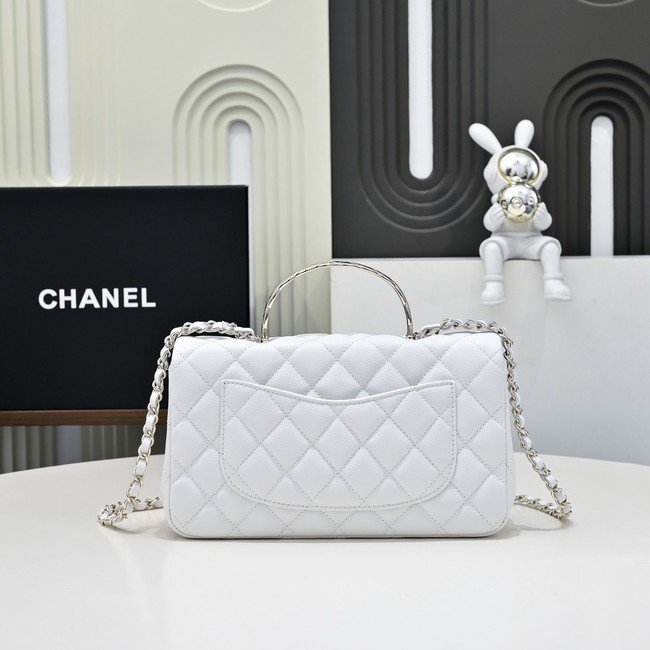 Chanel SMALL FLAP BAG CLUTCH WITH CHAIN Gold-Tone Metal AS5554 WHITE