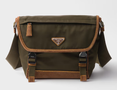 Prada Medium Re-Nylon and suede shoulder bag 2VD066 Musk Green