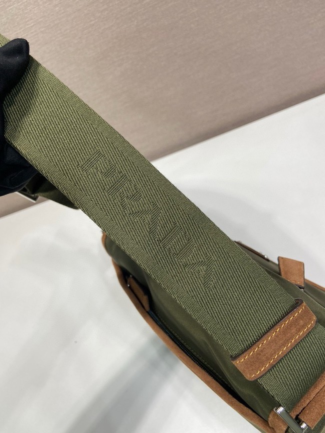 Prada Medium Re-Nylon and suede shoulder bag 2VD066 Musk Green