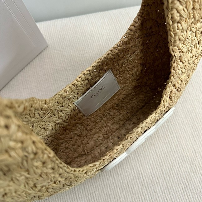 celine classic panier HOBO BAG IN Raffia and Calfskin 112772 NATURAL / WHITE