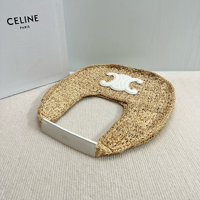 celine classic panier HOBO BAG IN Raffia and Calfskin 112772 NATURAL / WHITE