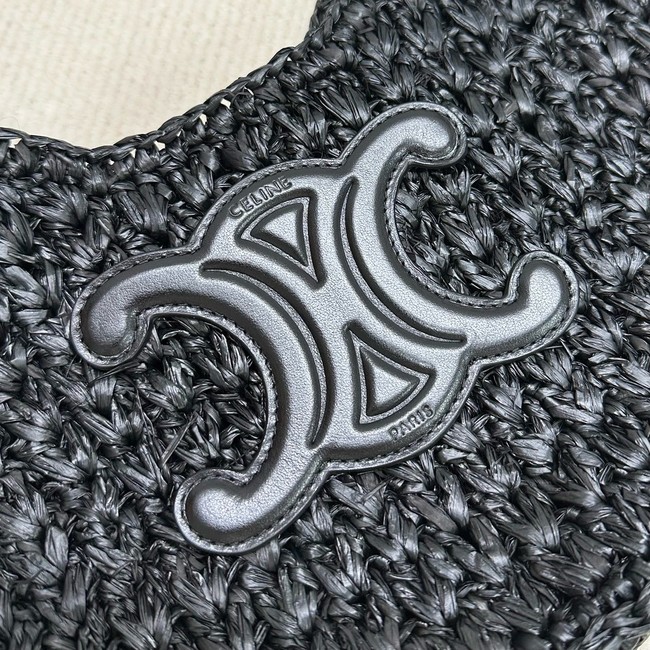 celine classic panier HOBO BAG IN Raffia and Calfskin 112772 black