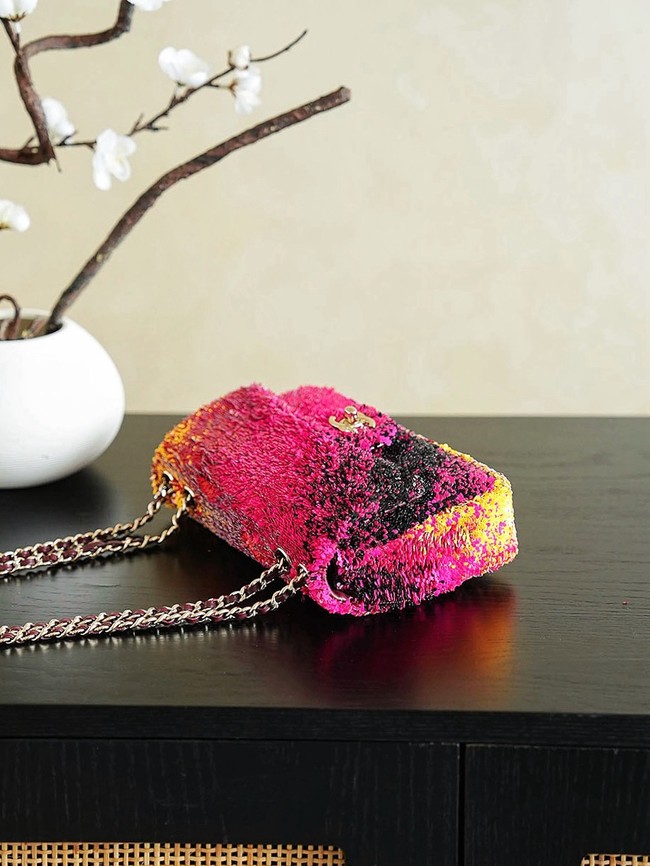 Chanel Fringed Sequins Flap Bag 24P 0888 pink