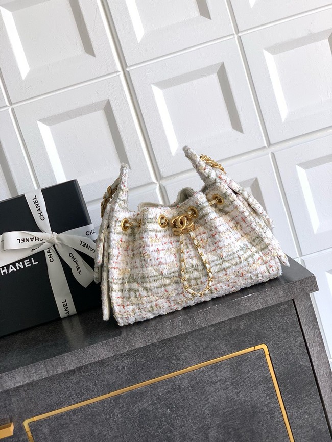 CHANEL 25 MINI HANDBAG Woolen tweed AS5631 Cream