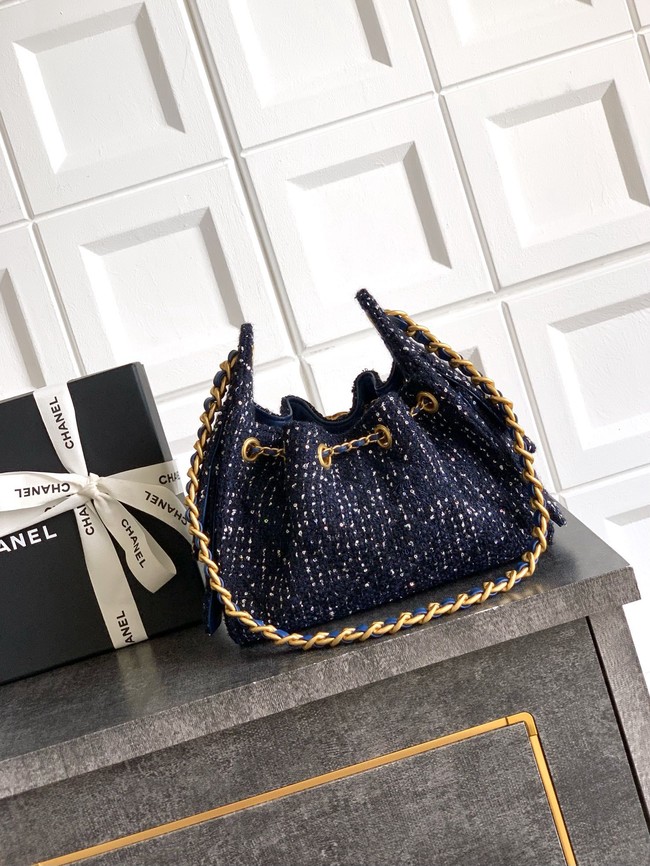 CHANEL 25 MINI HANDBAG Woolen tweed AS5631 dark blue