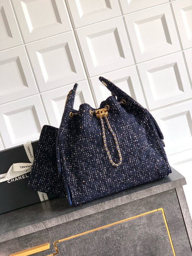 CHANEL 25 handbag Woolen tweed AS5311 dark blue