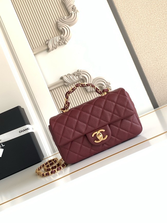 CHANEL Mini Flap Bag with Top Handle AS5701 burgundy