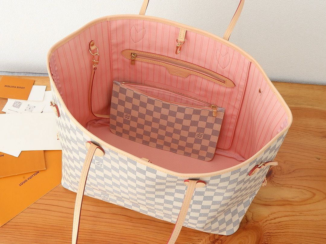 Louis Vuitton Damier Ebene Original NEVERFULL MM N40601 White&Pink Louis Vuitton Damier Ebene Original NEVERFULL MM N40601 White&Pink