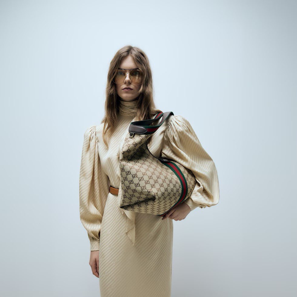 Gucci Giglio Large Tote Bag Variation Beige and Brown GG Canvas 853971