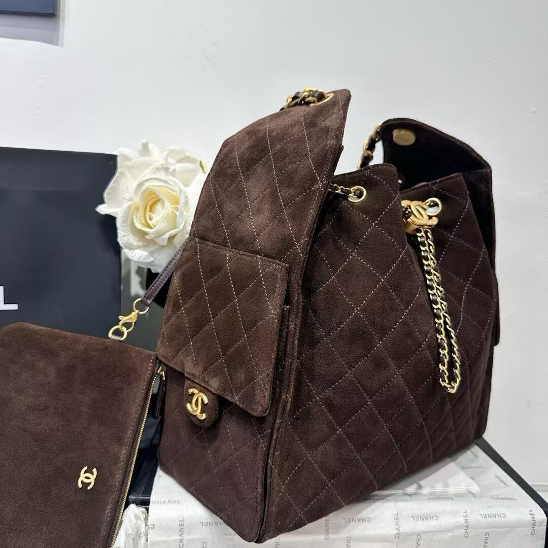 CHANEL 25 Medium Handbag AS5311 Sude Dark Brown