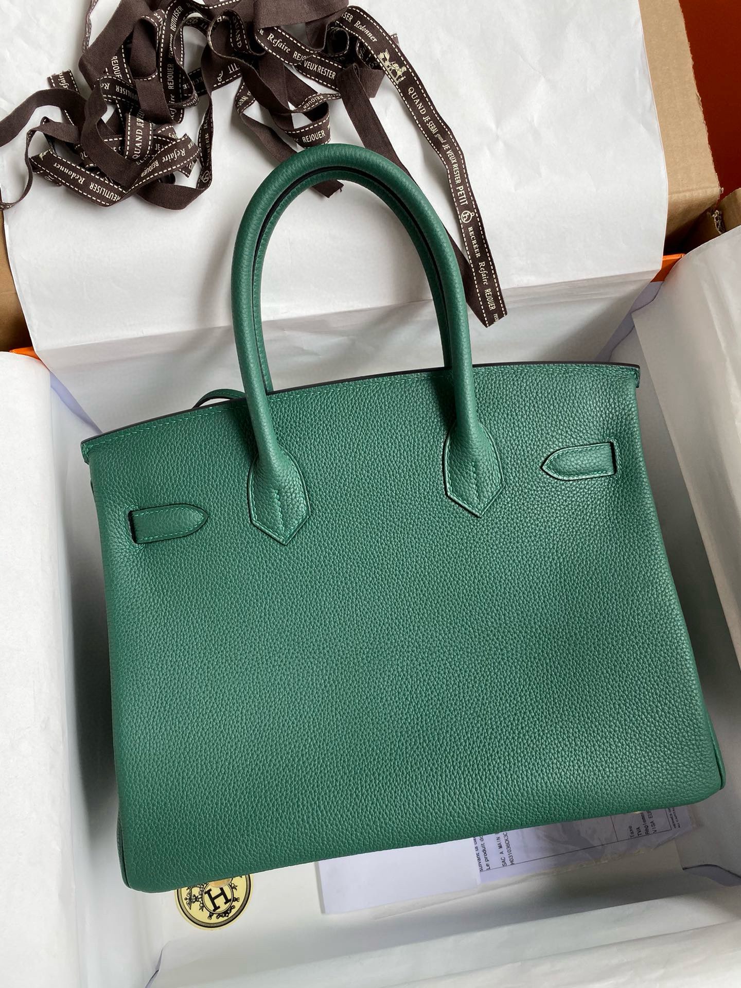 Hermes Birkin Original Togo Leather Bag 5588 Green Gold-Tone Hermes Birkin Original Togo Leather Bag 5588 Green Gold-Tone