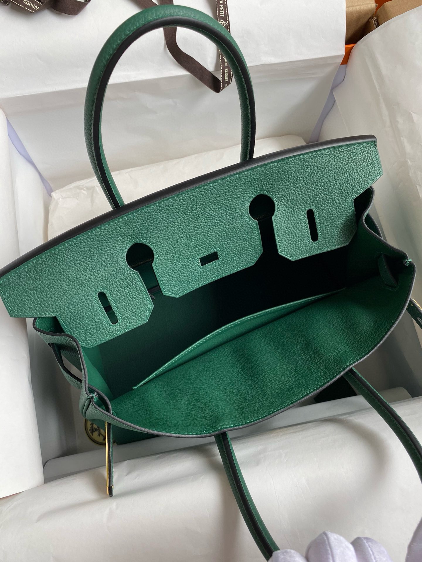 Hermes Birkin Original Togo Leather Bag 5588 Green Gold-Tone Hermes Birkin Original Togo Leather Bag 5588 Green Gold-Tone