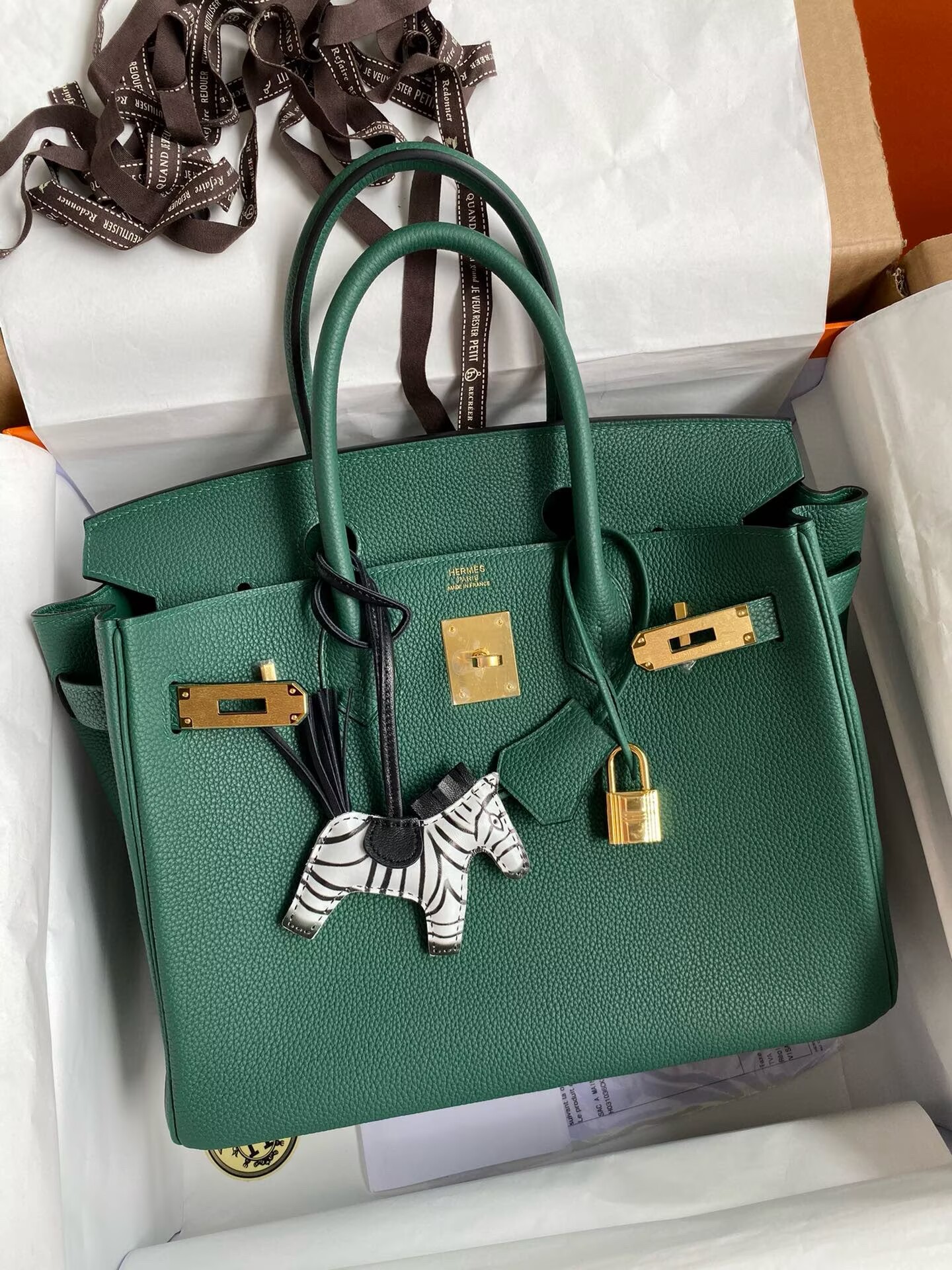 Hermes Birkin Original Togo Leather Bag 5588 Green Gold-Tone Hermes Birkin Original Togo Leather Bag 5588 Green Gold-Tone