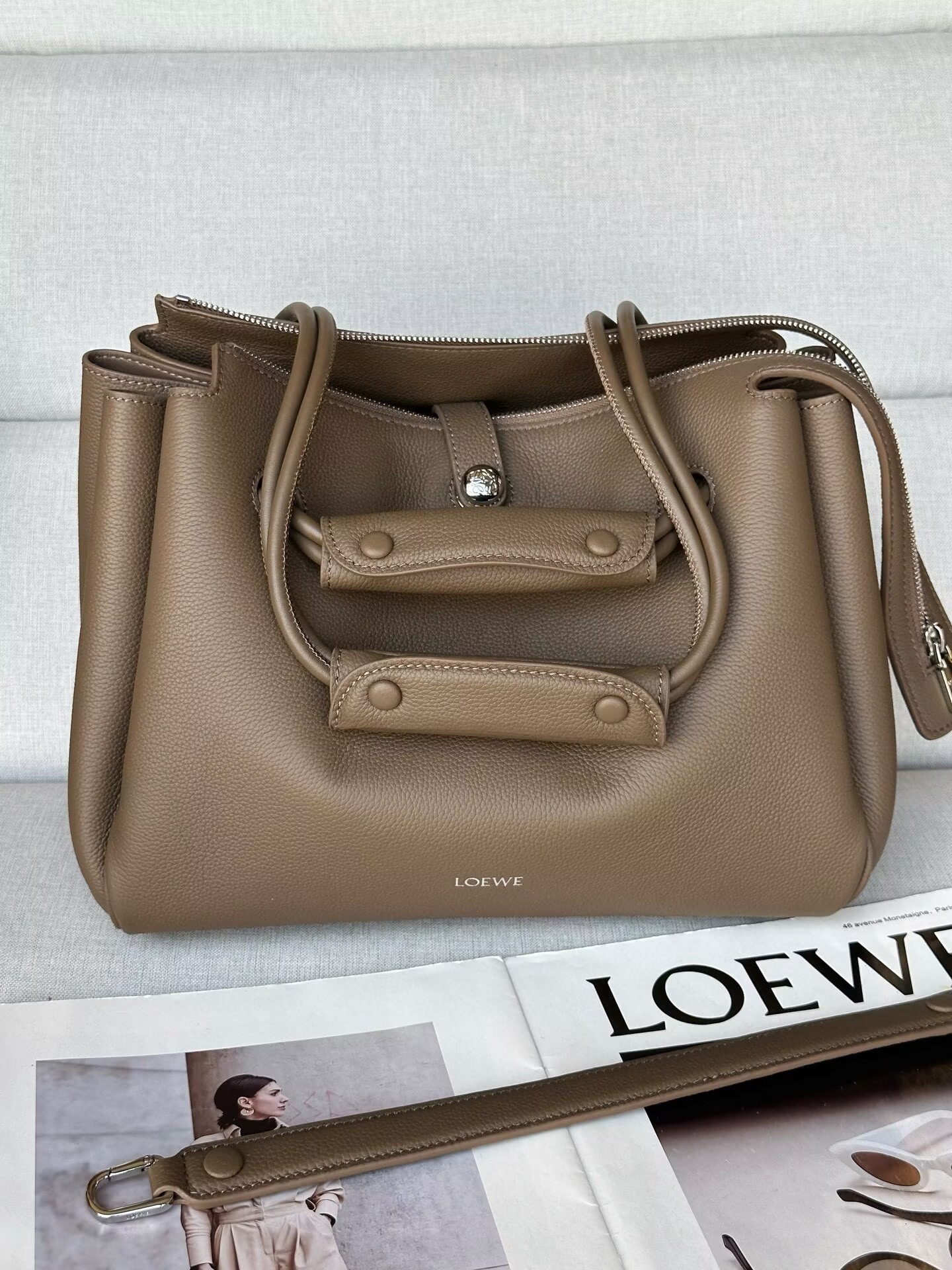 Loewe Madrid Original Leather Anagram Pebble Bag LE0255 Gray