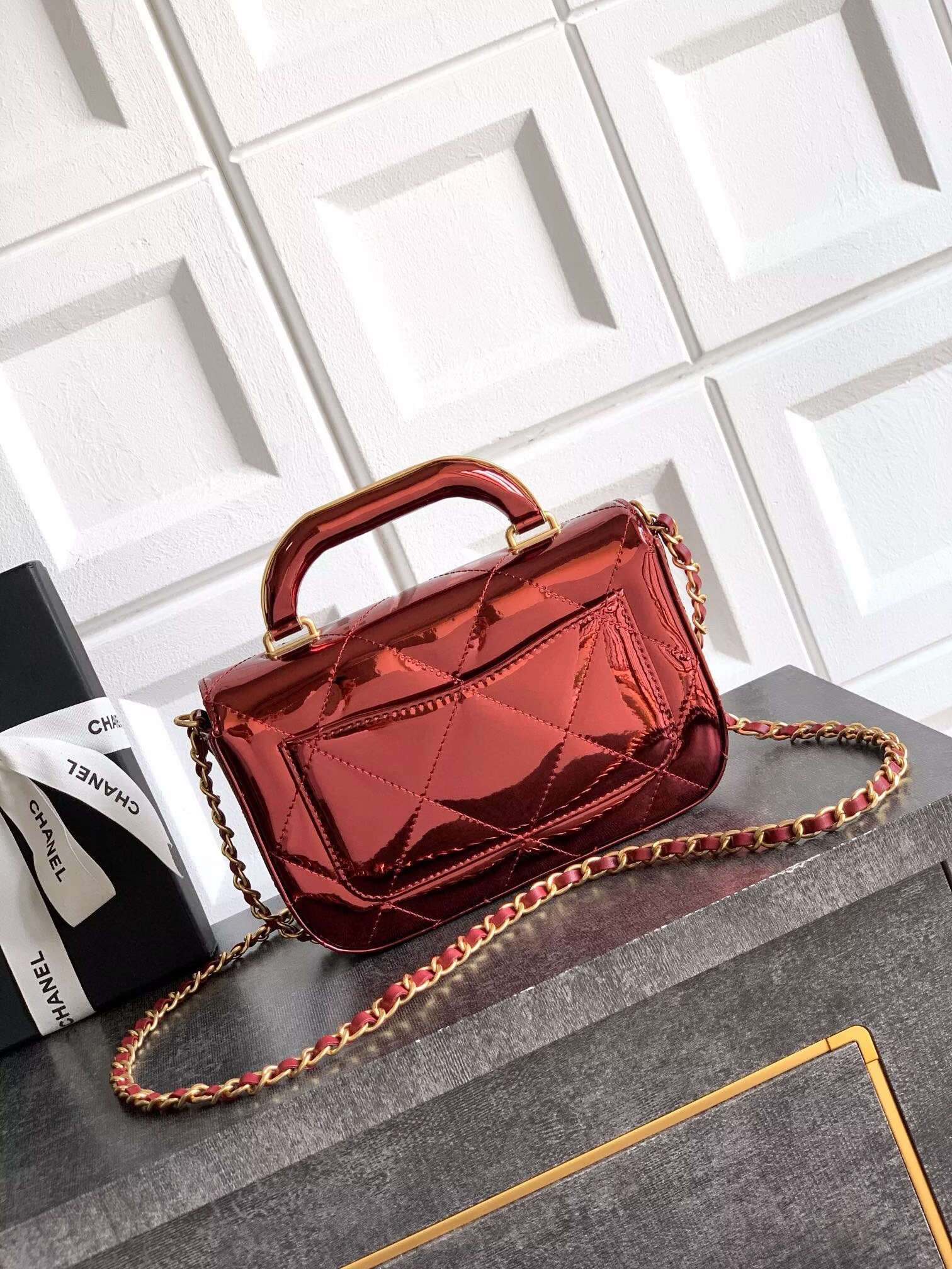 Chanel 25K Original Patent Leather Top Handle Bag A6320 Wine Chanel 25K Original Patent Leather Top Handle Bag A6320 Wine