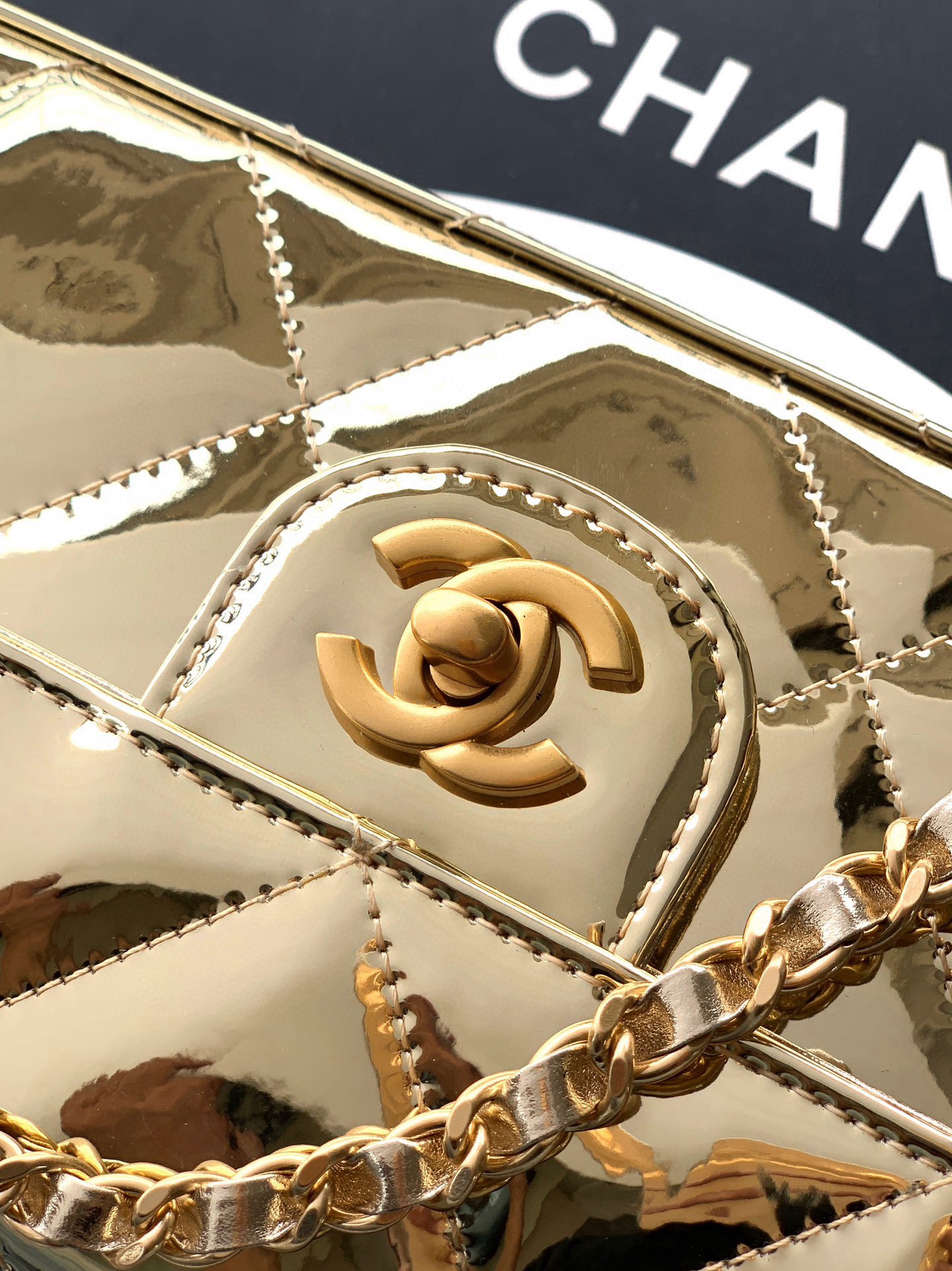 Chanel 25K Original Patent Leather Top Handle Bag A6321 Gold