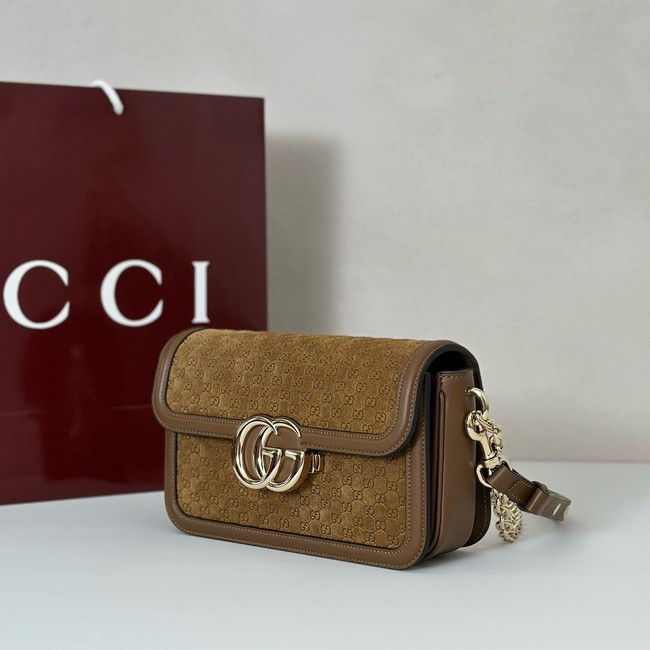 Gucci GG Marmont small suede shoulder bag 826761 brown