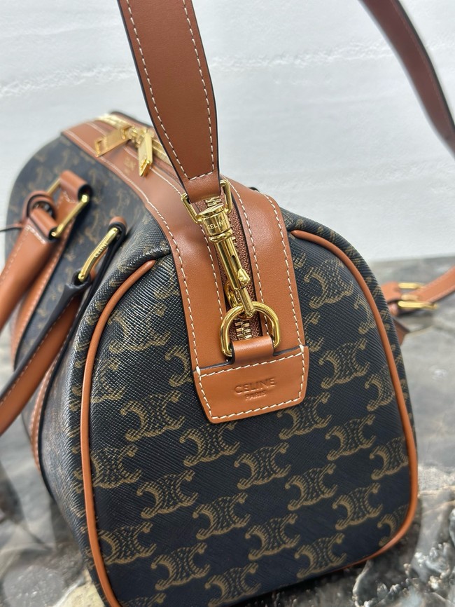 Celine MEDIUM BOSTON IN TRIOMPHE CANVAS AND CALFSKIN 121323 TAN