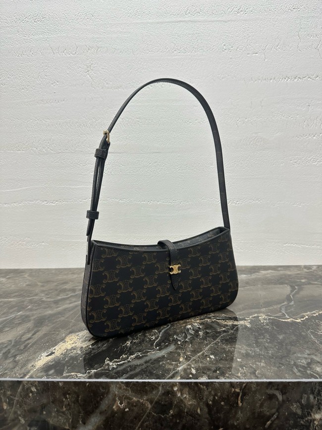 Celine TINA SHOULDER BAG IN TRIOMPHE CANVAS AND CALFSKIN 123053 black