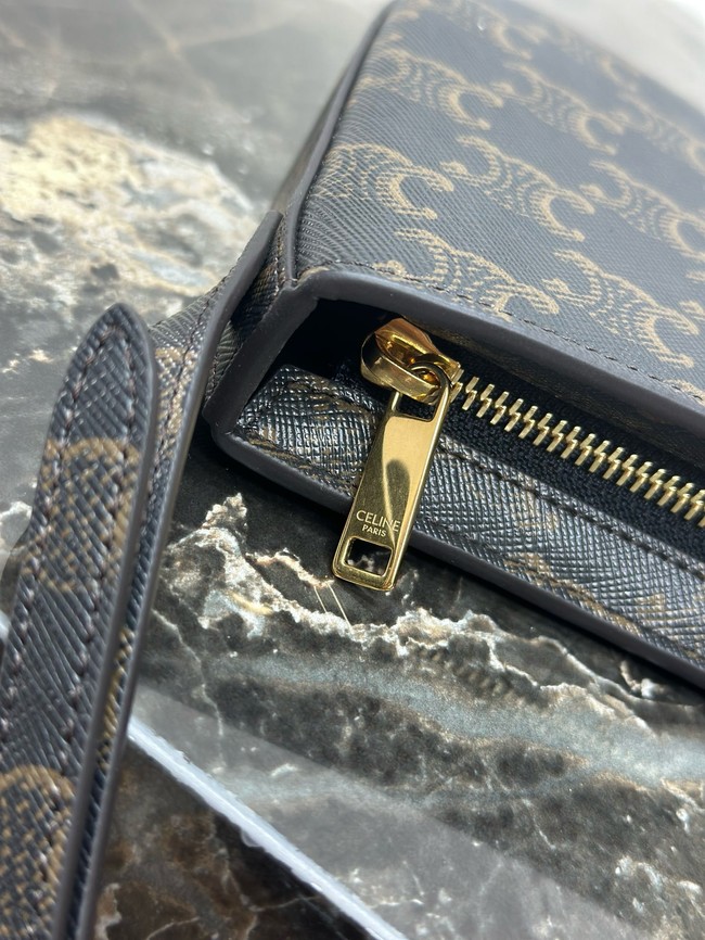 Celine TINA SHOULDER BAG IN TRIOMPHE CANVAS AND CALFSKIN 123053 black