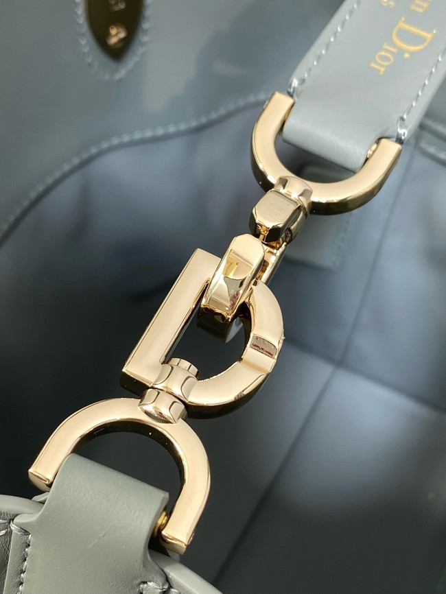 Small Dior Toujours Vertical Tote Bag Macrocannage Crinkled Calfskin M2835 gray