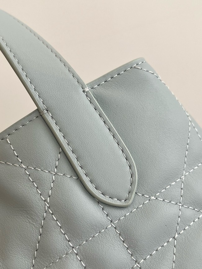 Small Dior Toujours Vertical Tote Bag Macrocannage Crinkled Calfskin M2835 light blue