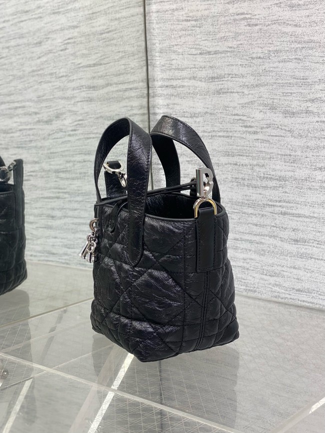 Dior Toujours Vertical Nano Tote Bag Macrocannage Calfskin S6100 black & Silver