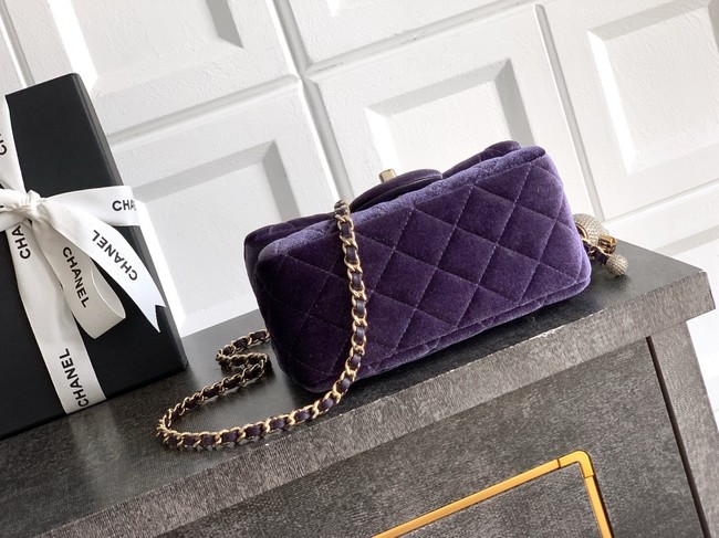 Chanel Mini Classic Handbag velvet AS1786 Purple