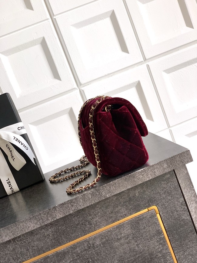 Chanel Mini Classic Handbag velvet AS1786 burgundy
