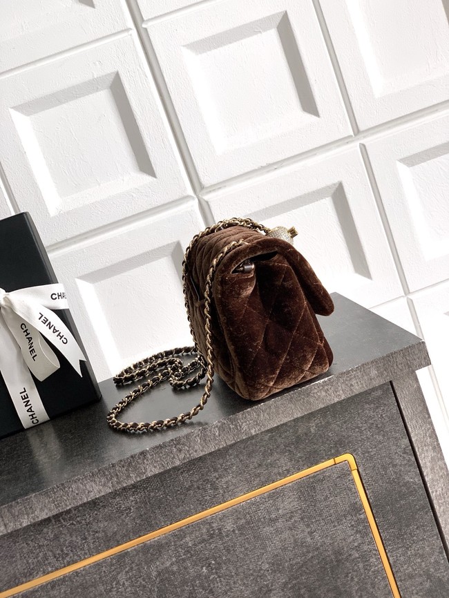 Chanel Mini Classic Handbag velvet AS1786 dark brown