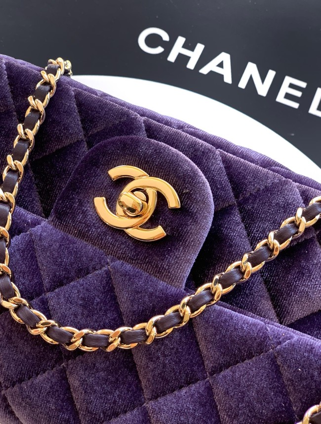 Chanel small Classic Handbag velvet AS1787 Purple