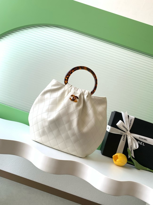 CHANEL Hobo Bag Lambskin AS6010 white