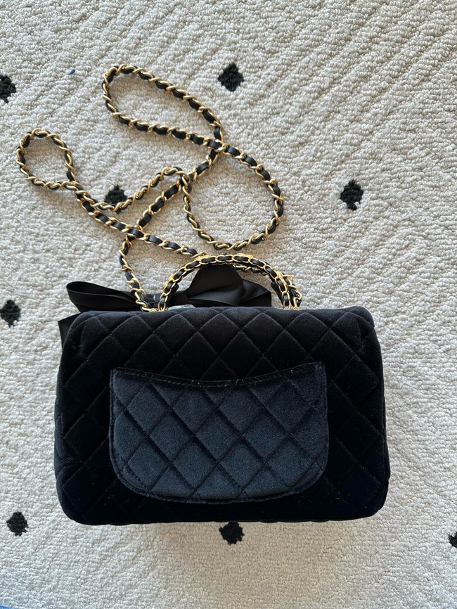 CHANEL small Flap Bag with Top Handle Tweed&Silk AS5702 Black