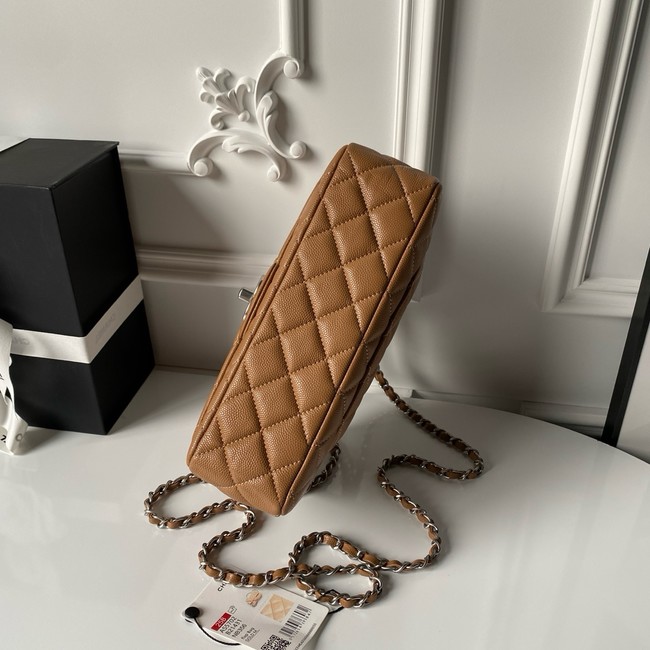 CHANEL Mini Flap Bag with Top Handle AS5702 brown&Silver Metal