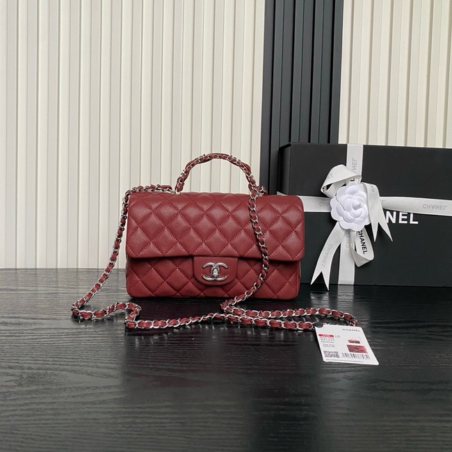 CHANEL Mini Flap Bag with Top Handle AS5702 red&Silver Metal