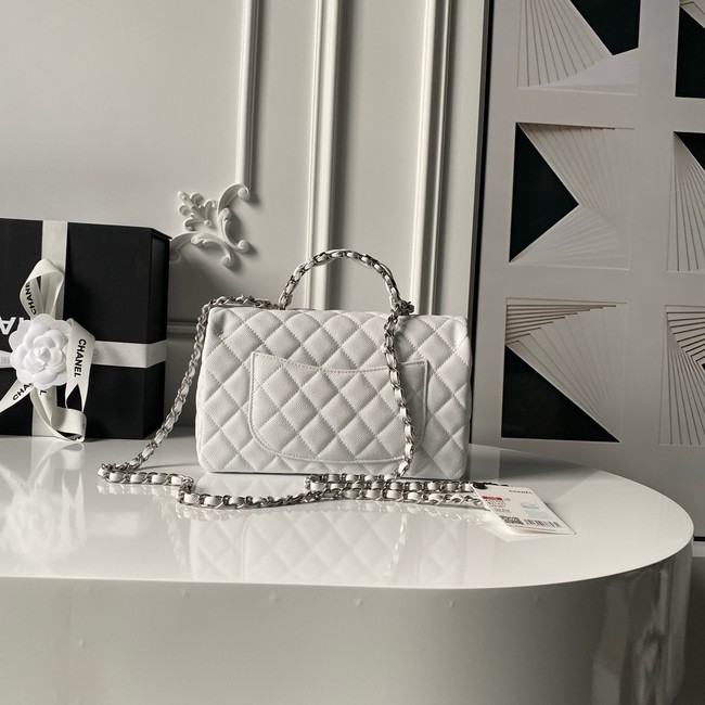 CHANEL Mini Flap Bag with Top Handle AS5702 white&Silver Metal