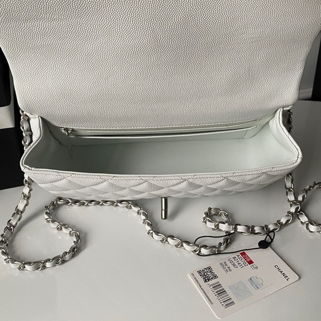 CHANEL Mini Flap Bag with Top Handle AS5702 white&Silver Metal