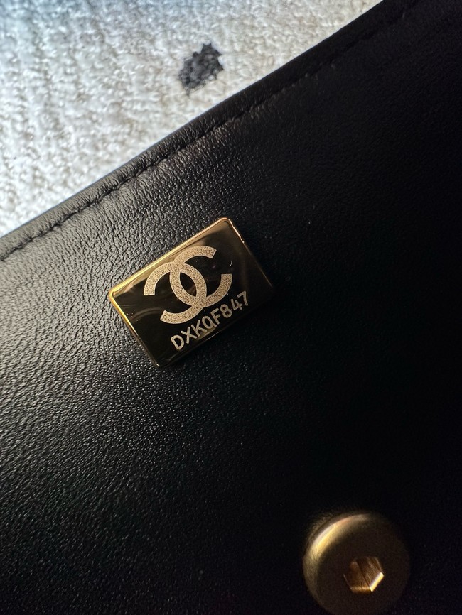 CHANEL Mini Flap Bag with Top Handle  Tweed& Silk AS5875 Black