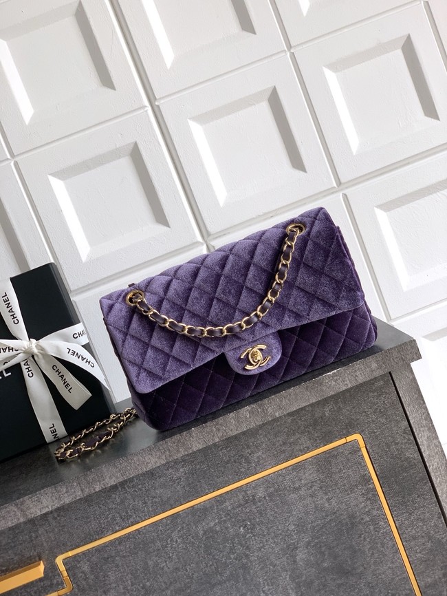 CHANEL Classic 11.12 Handbag velvet A01112 Purple