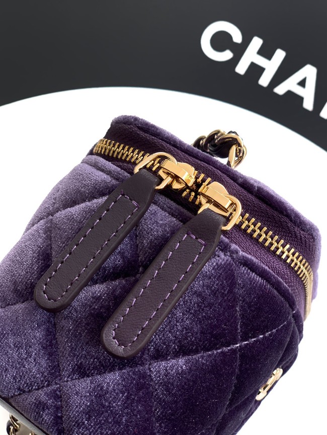 CHANEL velvet Small Vanity with Chain AP3941 Purple