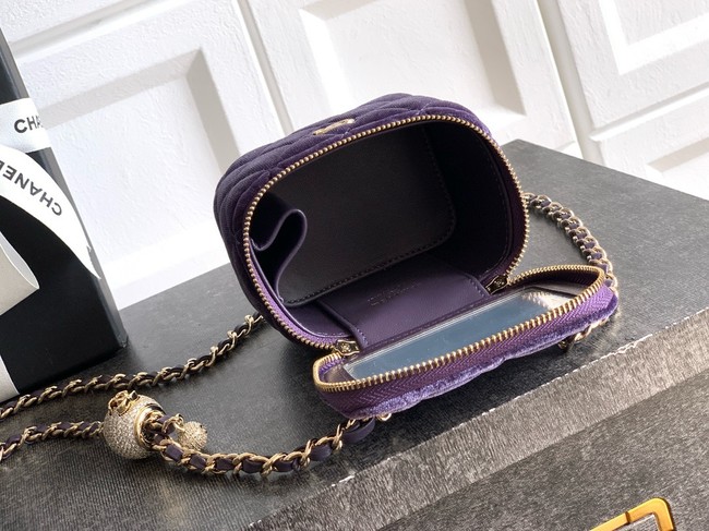 CHANEL velvet Small Vanity with Chain AP3941 Purple