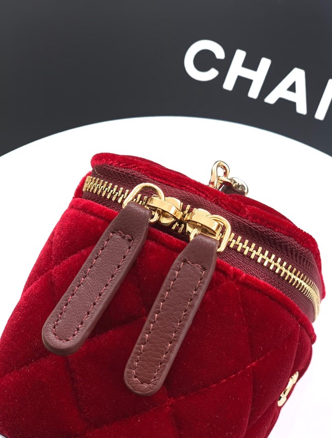CHANEL velvet Small Vanity with Chain AP3941 red