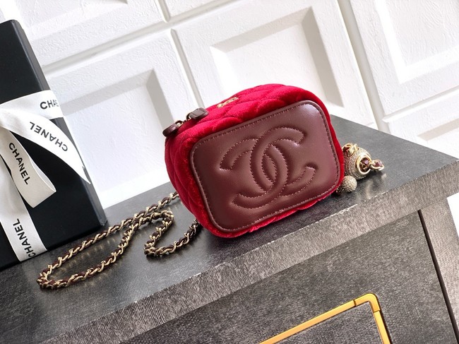 CHANEL velvet Small Vanity with Chain AP3941 red