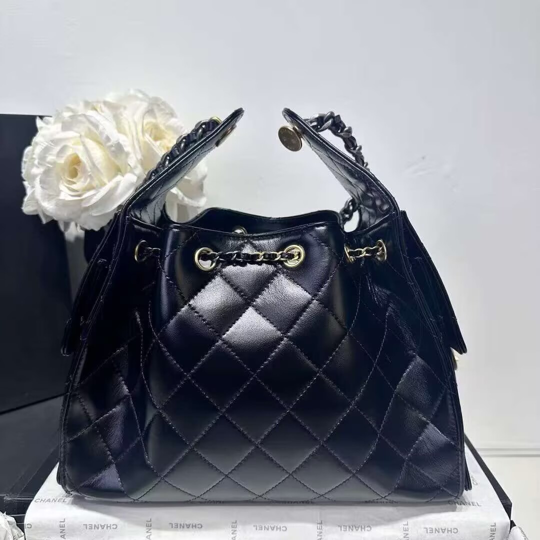 CHANEL 25 SMALL ORIGINAL LEATHER HANDBAG AS5293 Black Gold&Silver-Tone