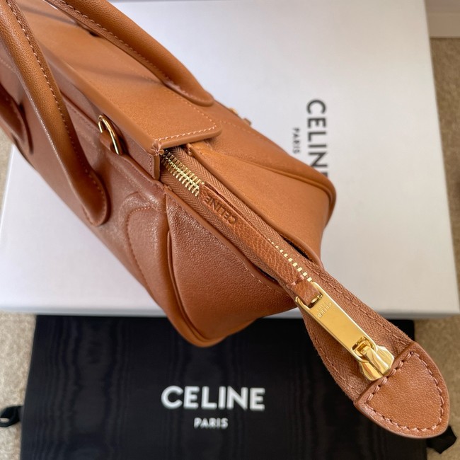 Celine SMALL NEW LUGGAGE IN SUPPLE SHINY LAMBSKIN 124213 SOFT TAN